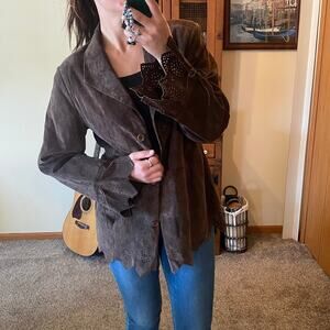 Dennis Basso Brown leather eyelet jacket